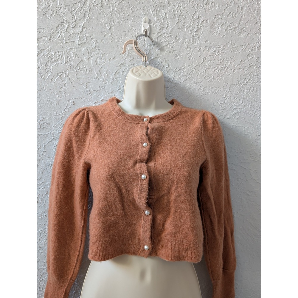Free People Cardigan Women M 100% Cashmere Terracotta Pearl Button Cropped